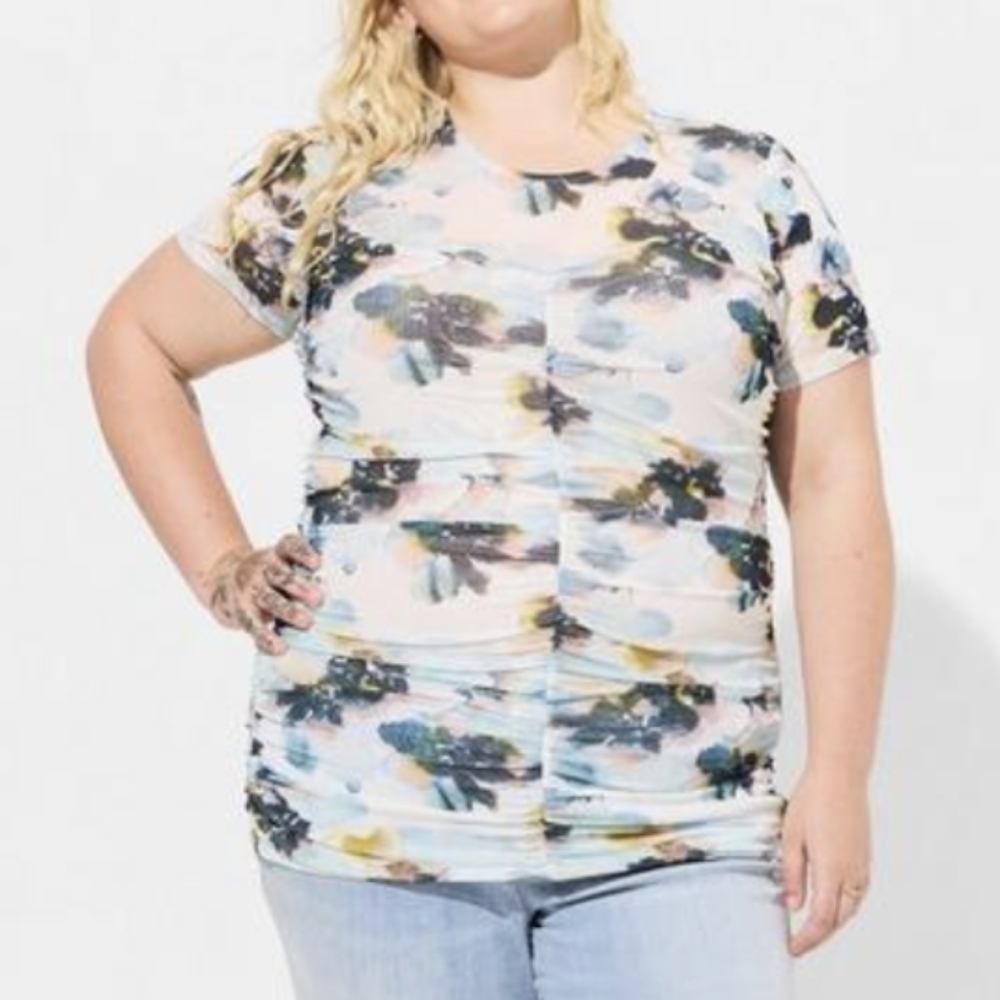 NWT Torrid 3 Artsy Floral Print Women's Mesh Cinched Top Plus Size 3X Shirt